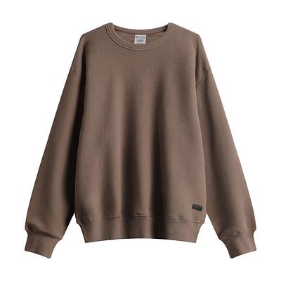 Dark Brown Autumn Plain Cotton Solid Color Waffle Hoodless Luxury Leisure Sweater Men