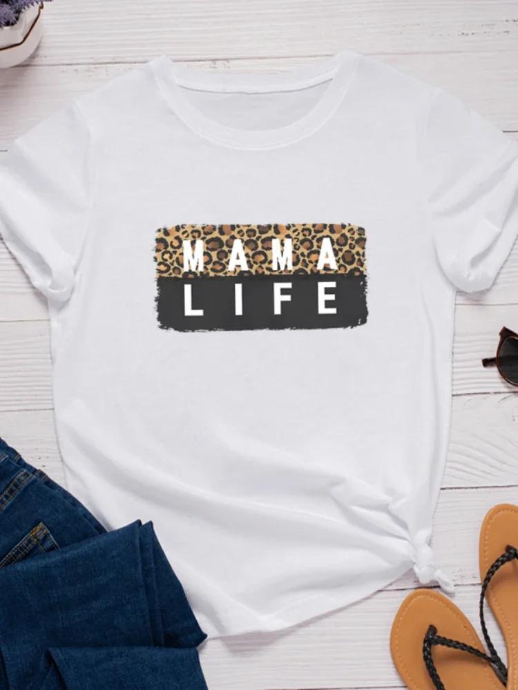 Leopard Mama Life Print Women T Shirt Short Sleeve O Neck Loose Women Tshirt Ladies Tee Shirt Tops Clothes Camisetas Mujer