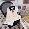 Simple White V-neck Knitted Cardigan Jacket Female Slim and Thin College Style Early Autumn New Top