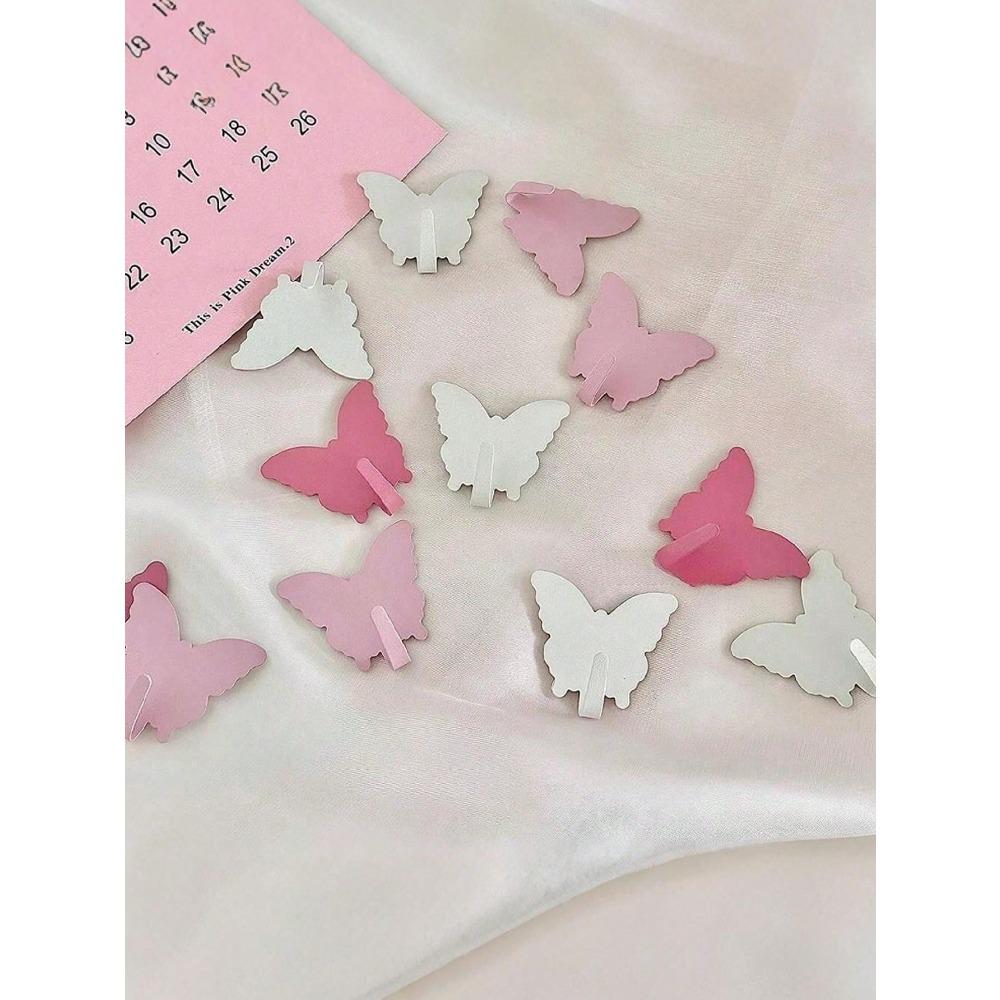 Decorative Wall Hooks with Butterfly Design. No-Drill Hooks. Very Suitable for Girls' Room Decoration. Minimalist Style. Used for Hanging Keychains