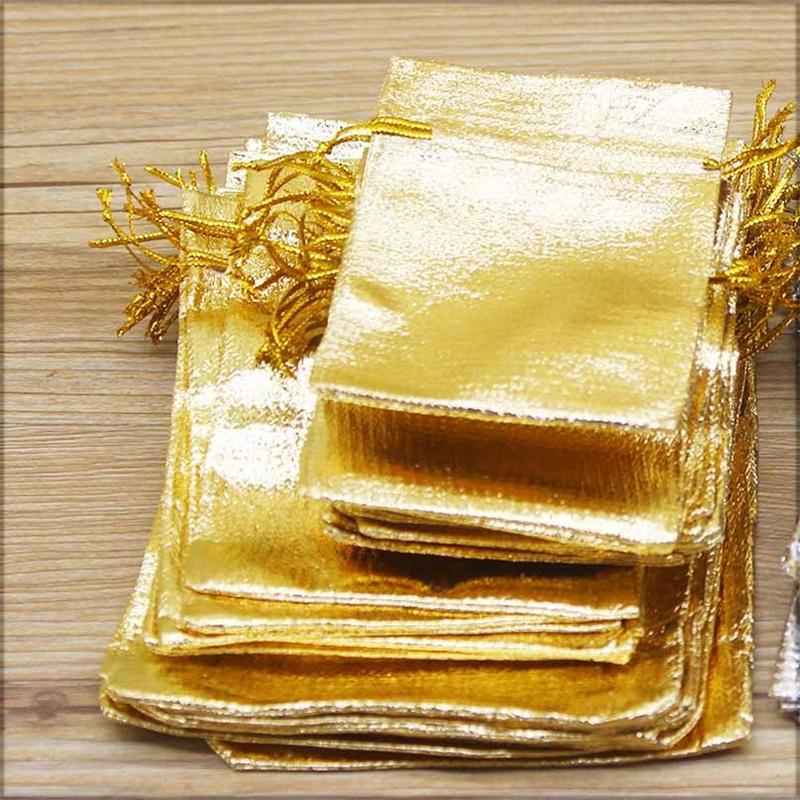 

50 штук больших золотых и серебряных сумок с горлышком специального дизайна для свадебных подарков, конфетных украшений и мешочков для драгоценностей 7x9cm