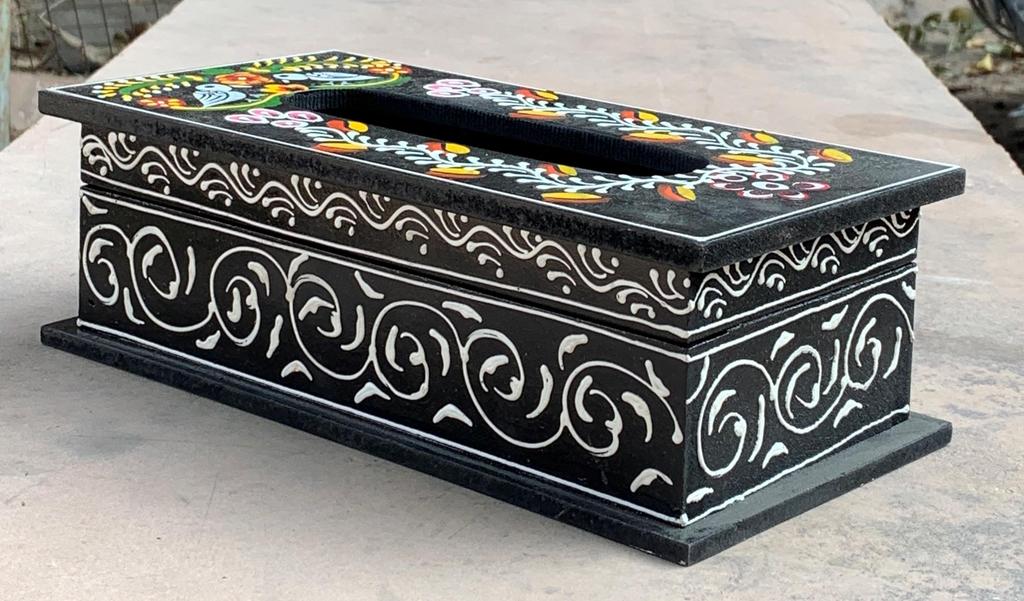 Ręcznie robione drewniane pudełko na chusteczki Ręcznie malowane Indyjska sztuka ludowa