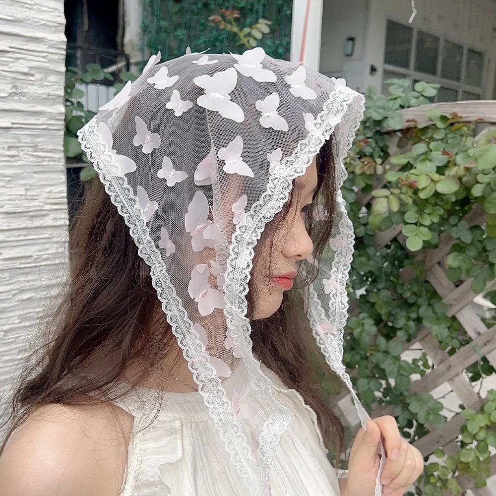 Retro Sweet Lace Bandana Headband Print Hair Scarf Bohemia Triangle Headscarf White Hair Bands for Womens Girl Fashion Kerchief