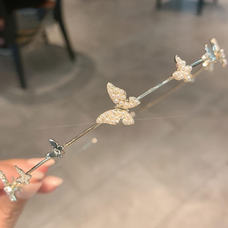 1PC French New Butterfly Imitation Pearl Fashion Temperament Elegant Metal Headband Headband