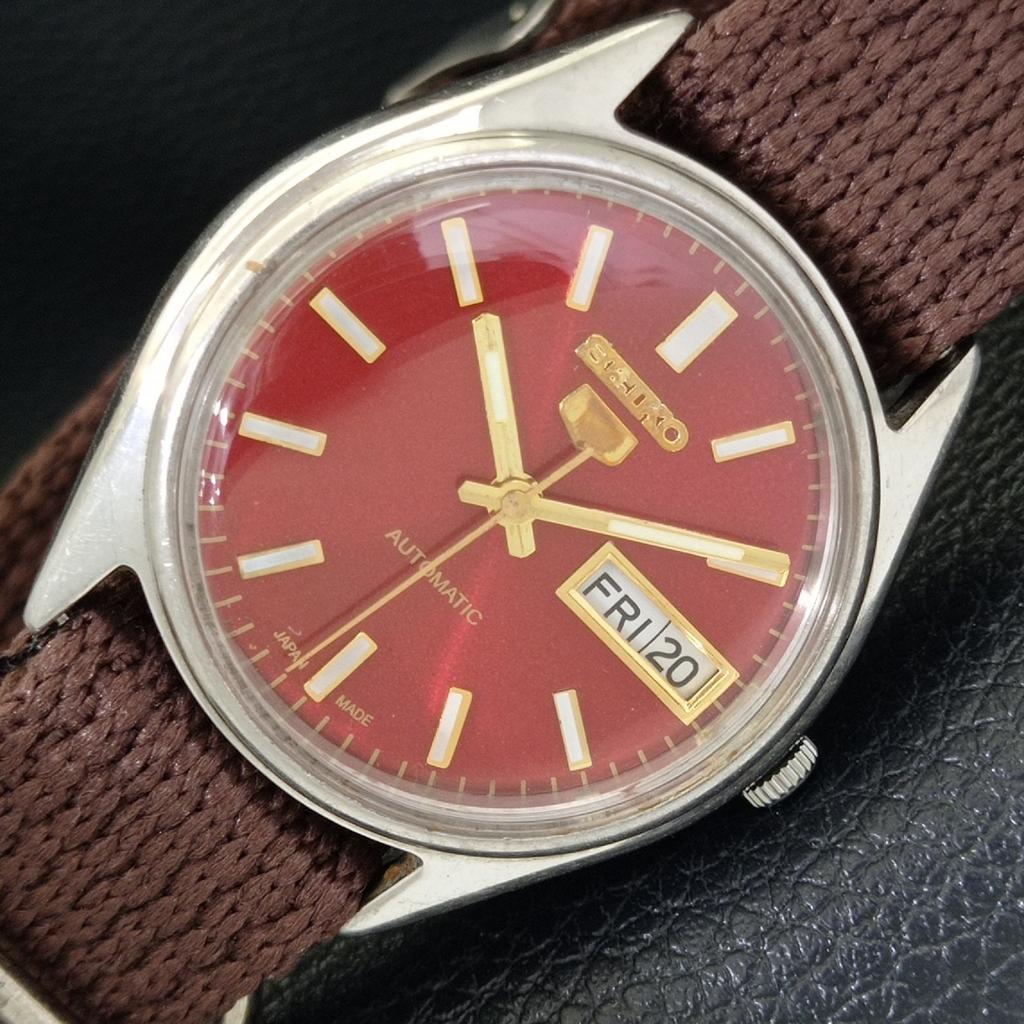 

VINTAGE SEIKO 5 AUTOMATIC 6309A JAPAN MENS RED COLOR DIAL WATCH a701563-5 R206b-a701563