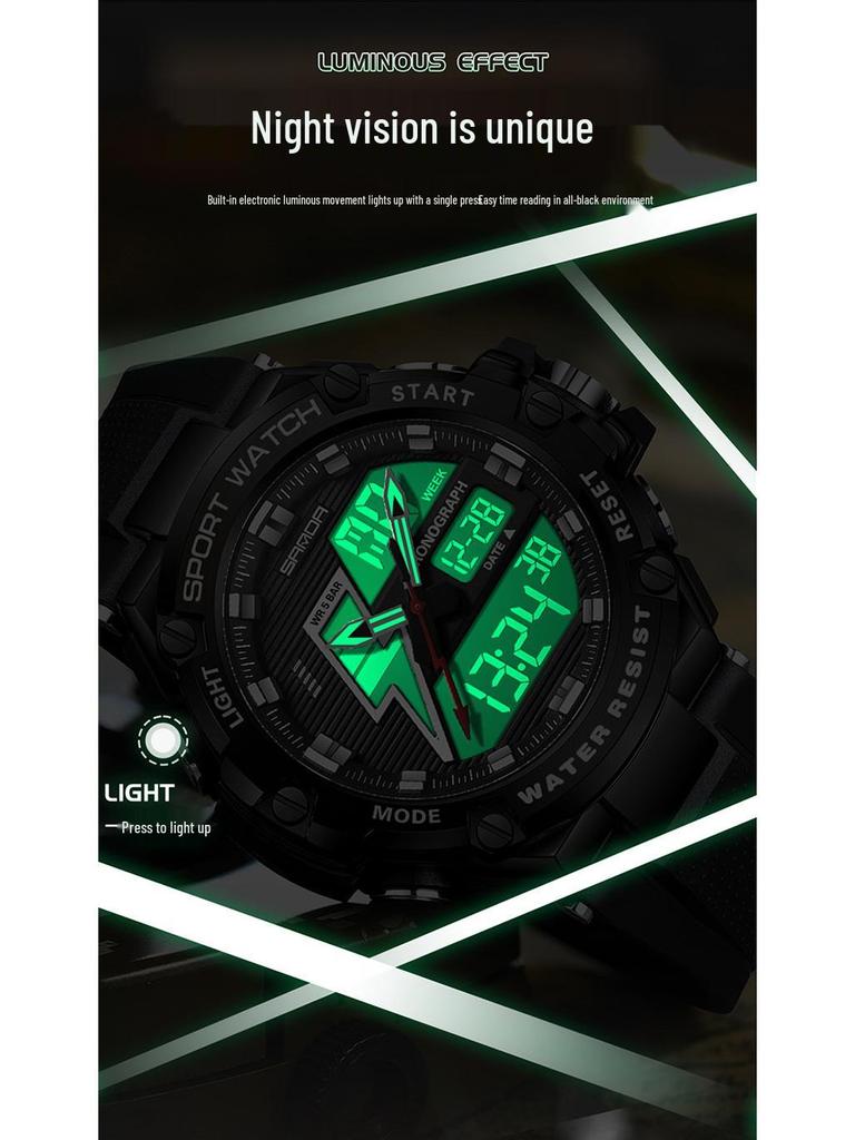 Sanda Men's Multifunctional Shockproof Waterproof Sport Watch with Alarm Clock and Black Technology.