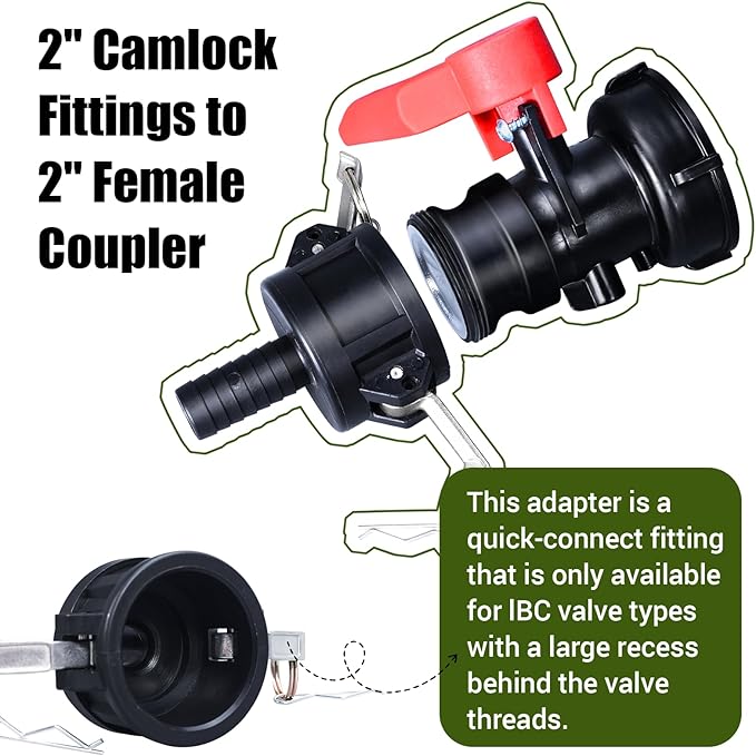 S60*6 IBC Tank Adapter PP Material Camlock Fitting, Type C, 64mm Female Camlock Coupler X 1" 1.5'' 2" Hose Shank