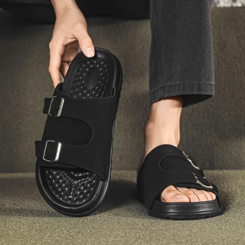 Unisex Suede Double Strap Slide Sandals with Adjustable  and Soft Insole for Casual Summer Wear