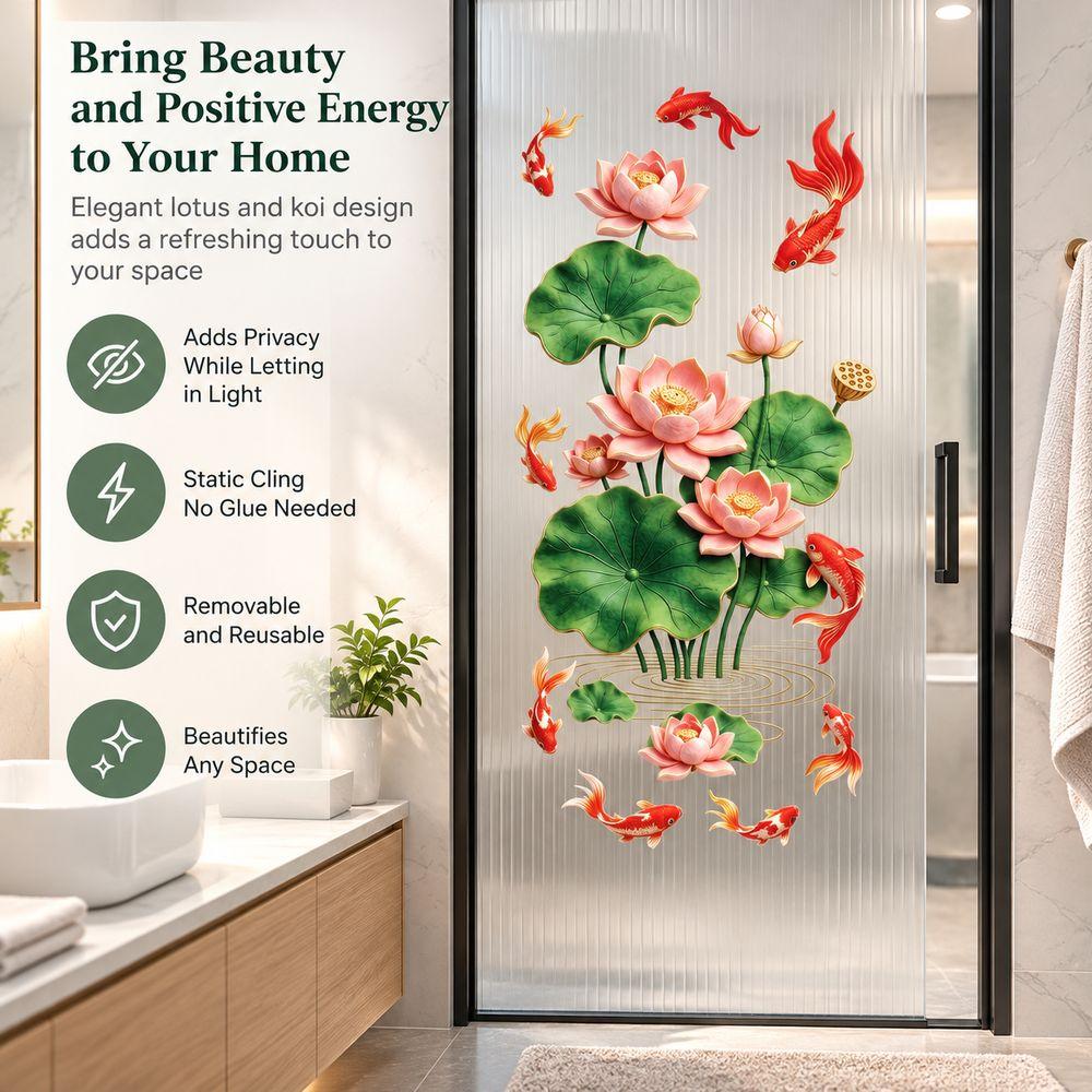 Lotus Flower Glass Decal Lotus Wall Sticker No Glue Decorative Sticker Toilet Door