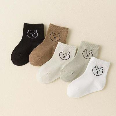 5 Pairs Baby Socks Toddler Soft Comfortable Breathable Spring Autumn Cartoon Bear Pattern Kids Footwear For 0-5 Years