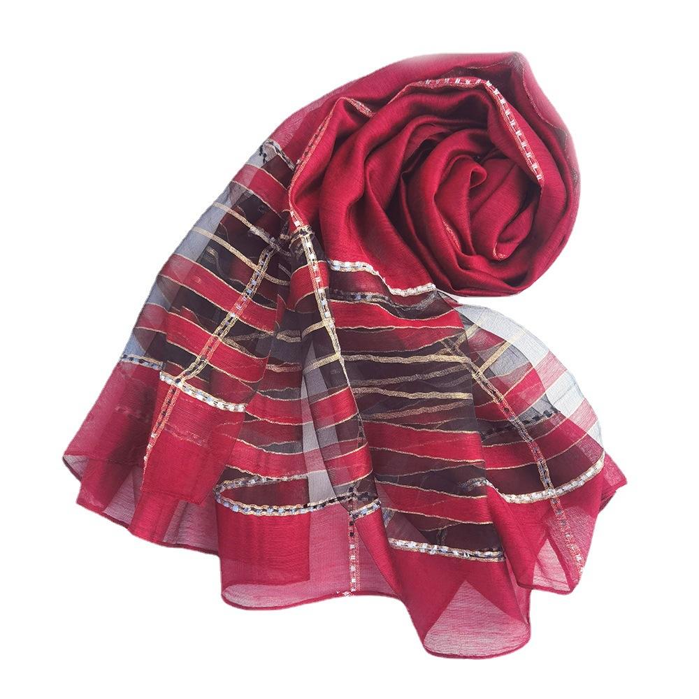 New Silk Scarf Women's Scarf Shawl Striped Mulberry Silk Scarf Sunscreen Large Silk Scarf