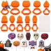 Pumpkin Cookie Cutters 10Pcs Halloween Cake Pop Mold with 100 Paper Sticks, Ghost Fondant Pressing Molds Skull Baking for Party Favors, Silicone