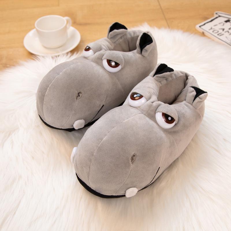 

Plush Cartoon Hippo & Elephant Indoor Slippers - Cute Girly Floor Shoes One Size