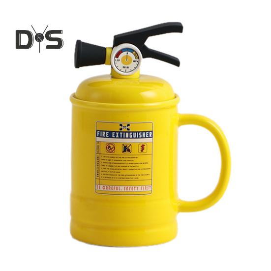 Coffee Cups Ceramic Tea Cup Flame Extinguisher Shaped Mug with Lid Spoon 400ml Hot Cold Drinks Milk Juice Beverage Mug Office Home Travel Gifts