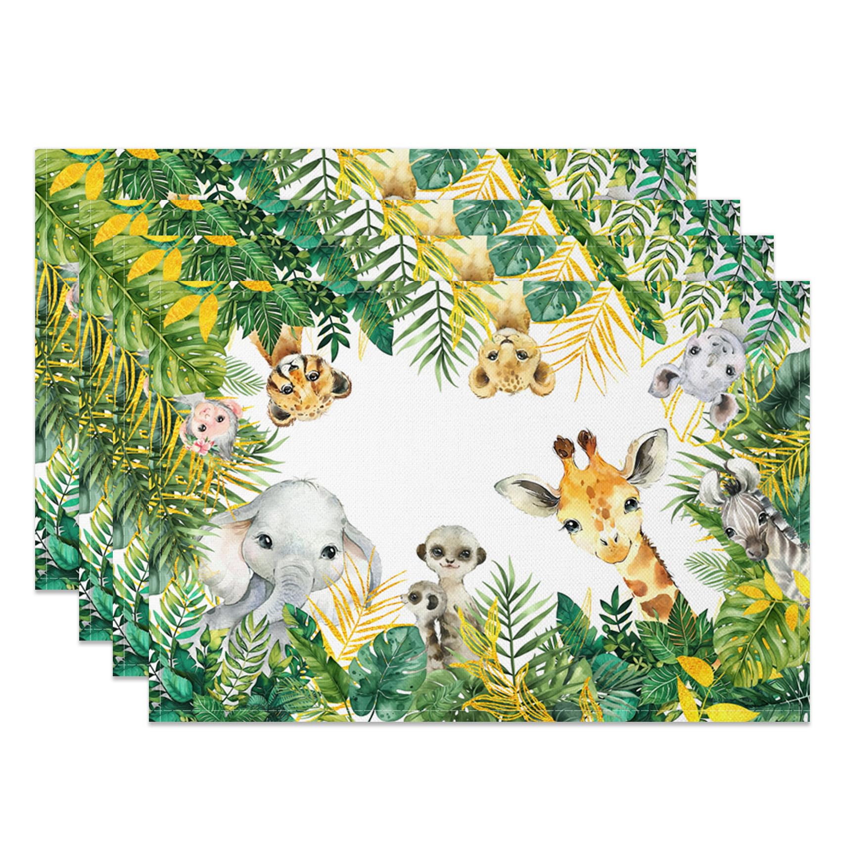 

Animals Elephant Giraffe Placemats Set of 4 Cartoon Safari Spring Summer Table Mats 12x18 Inch Baby Shower Washable Table Mats for Party Kitchen Dinin 4Pcs