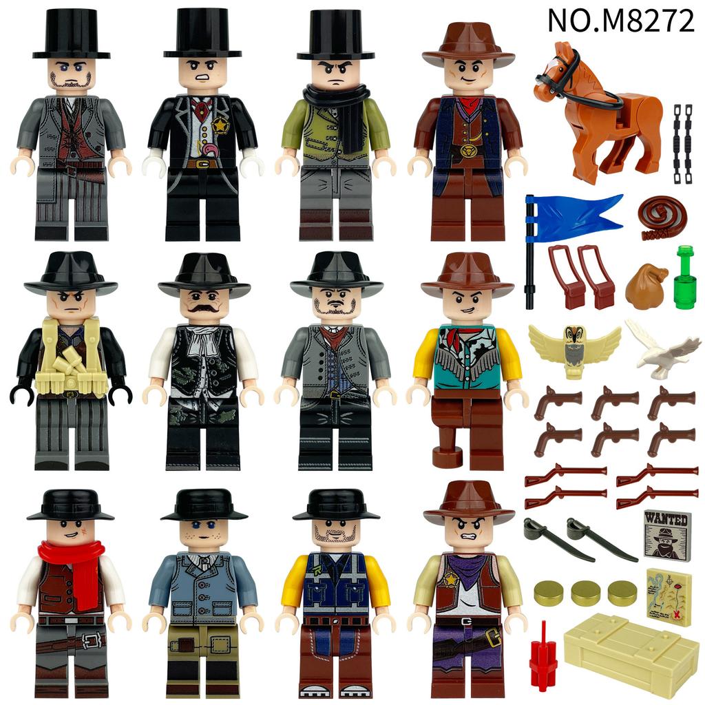 12 pièces Série Créative Figurine de Cow-boy Blocs de Construction Jouets