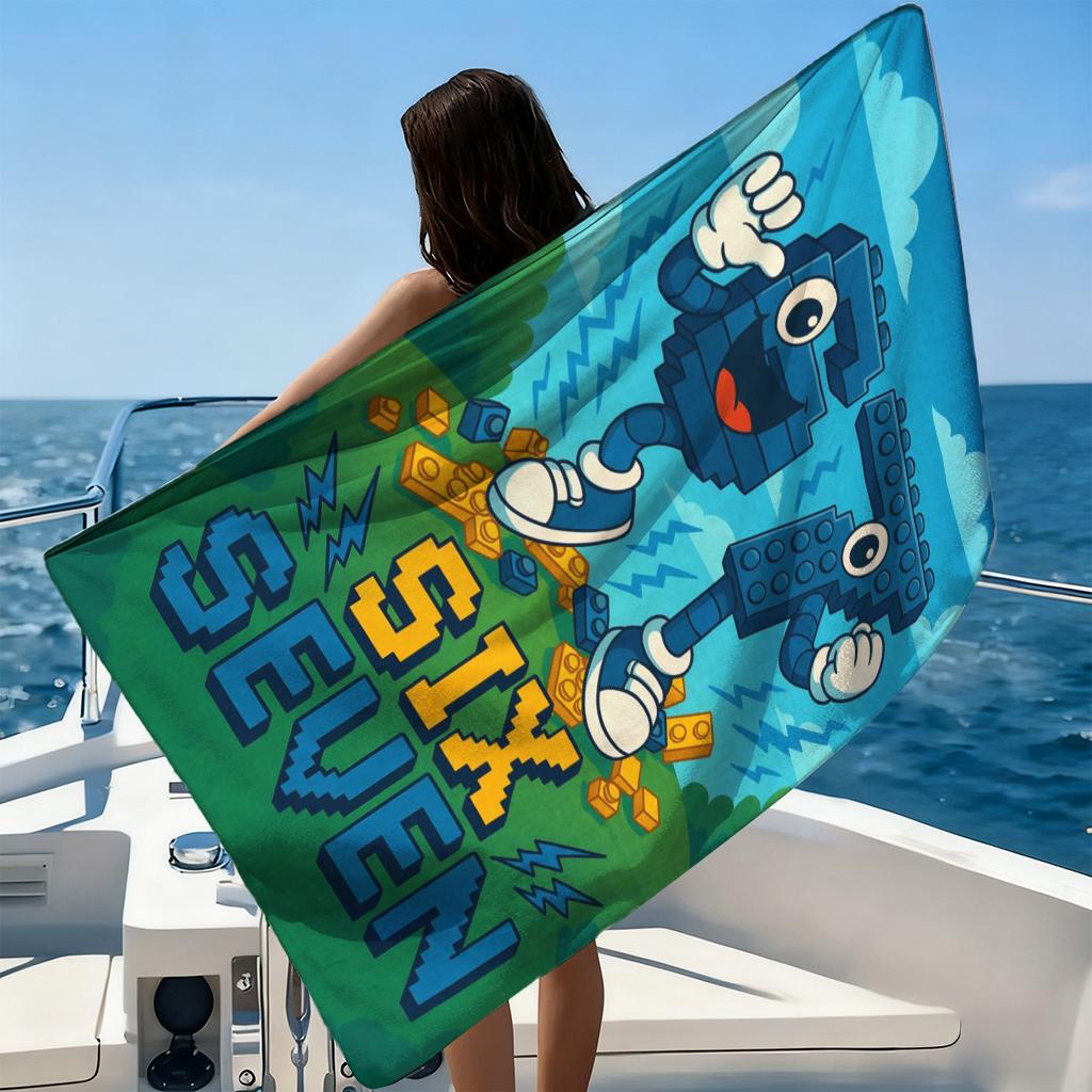 1 Stück 67 Sechs Sieben Baustein Design Strandtuch Super Saugfähigkeit Geeignet für Meeresurlaub und Pool Geschenk für Familien