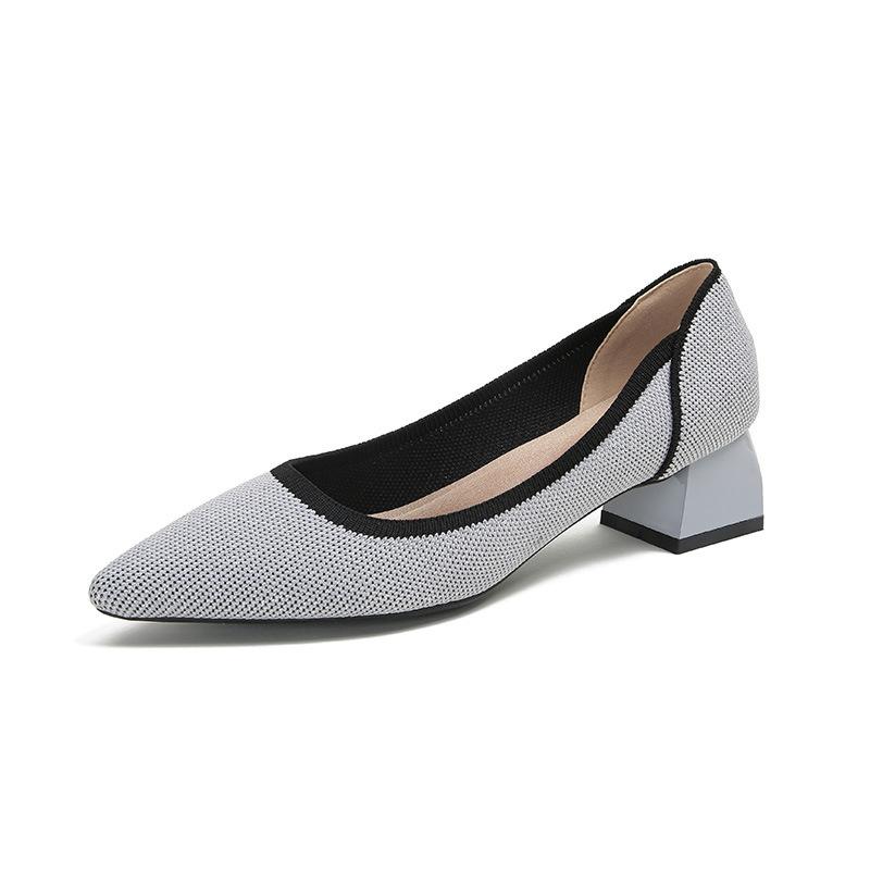 Strength Fashion Versatile Flying Knitting Comfortable Coarse Heel Pointed Small Square Head Knitted Women's Shoes