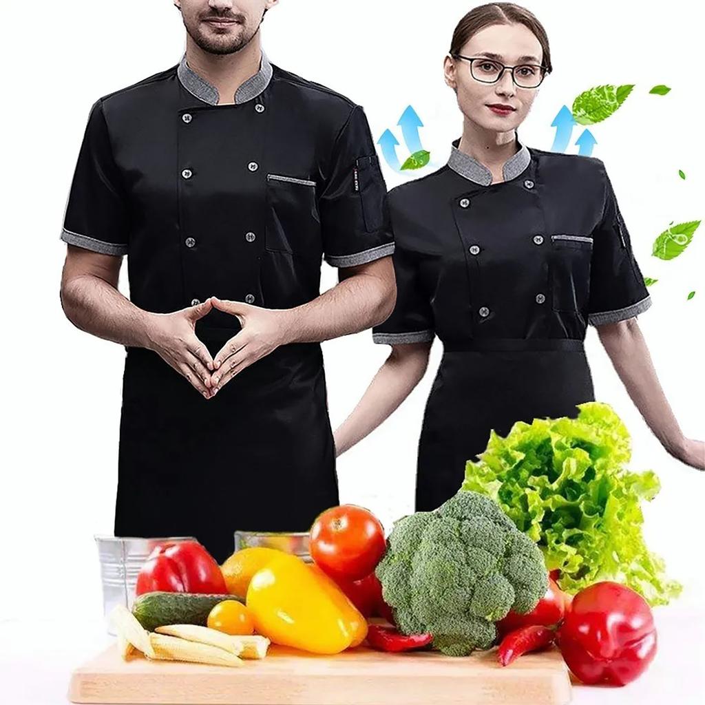 Chef Short Sleeve Breathable Mesh High Temperature Resistant Button Design Easy Washing Cotton Men