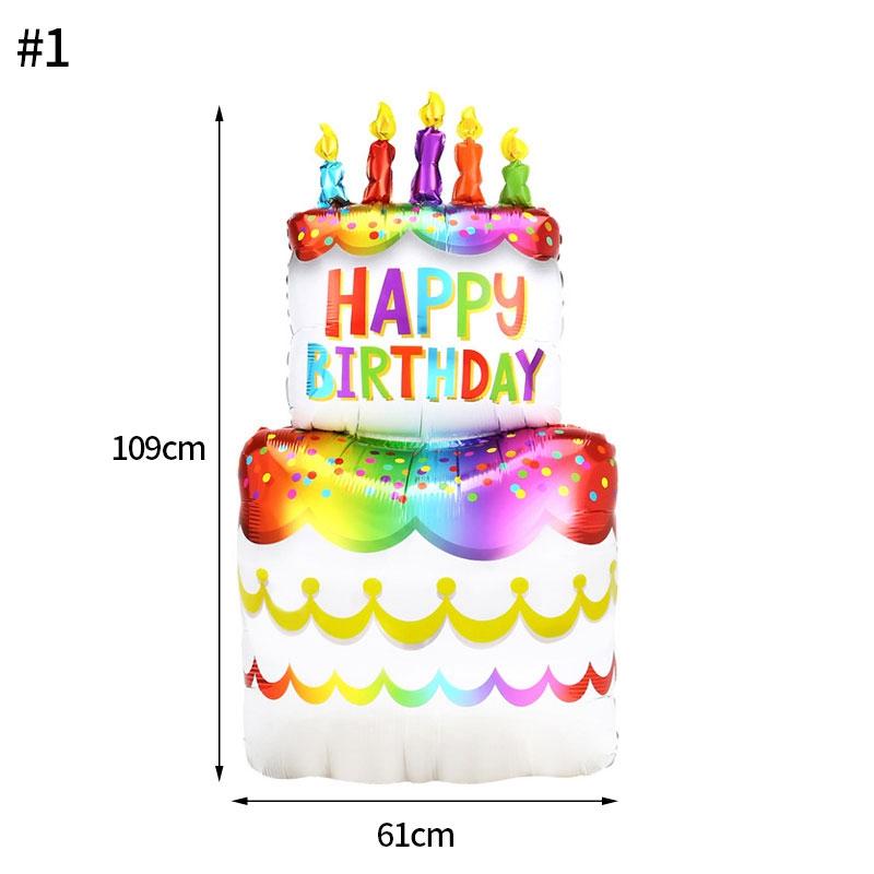 3D Birthday Cake Aluminum Film Balloon Decoration Colored Double Layer Cake 1 Year Old Baby Shower Birthday Party Supplies