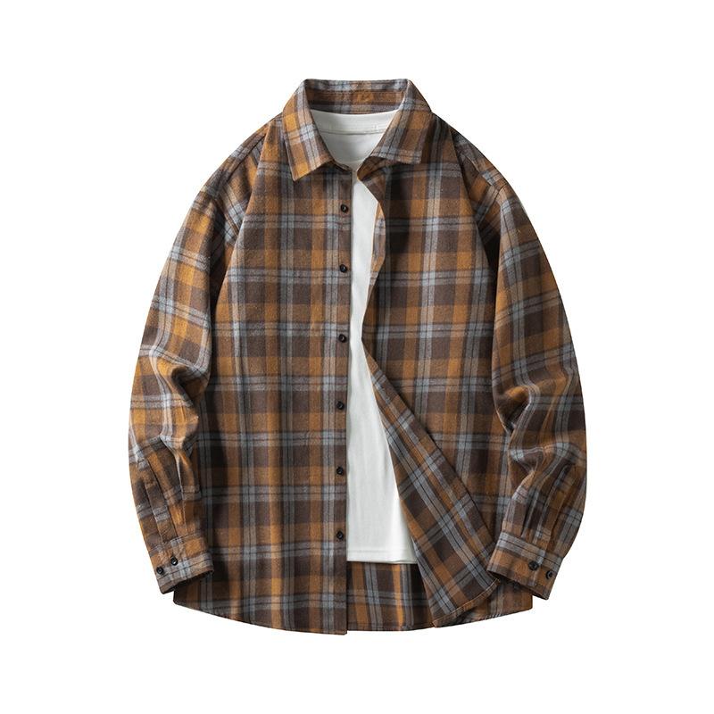 Autumn Fashion Simple Contrasting Color Men's Plaid Shirt, Korean Version of Trendy Casual Men's Long-sleeved Shirt