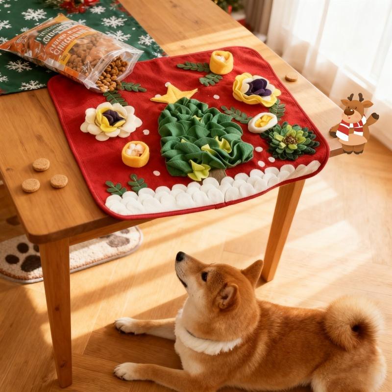 BOOTEELY Christmas Snuffle Mat For Dogs Pet Nose Work Slow Feeding Training Pad Interactive Toy Stress Relief Activity Blanket