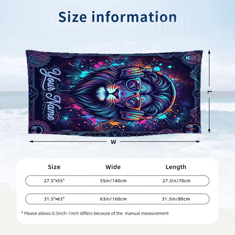 Lily Pond Reflections Theme Quick Dry Beach Towel Custom Name Text Print Large Sand Resistant Towel Beach Vacation
