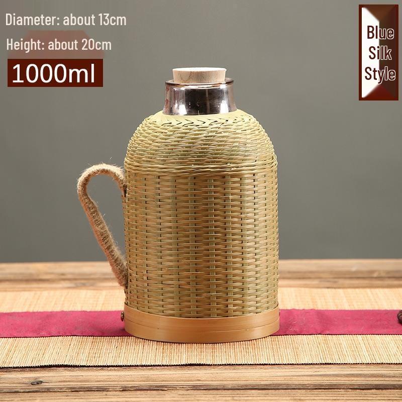JingJingRS Retro Bamboo Woven Thermos Flask