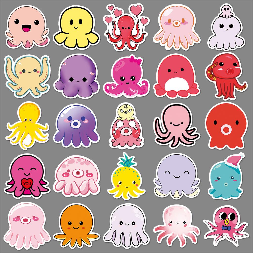 50 Cartoon Octopus Doodle Cartoon Cute Marine Creatures DIY Skateboard Water Cup Suitcase Stickers