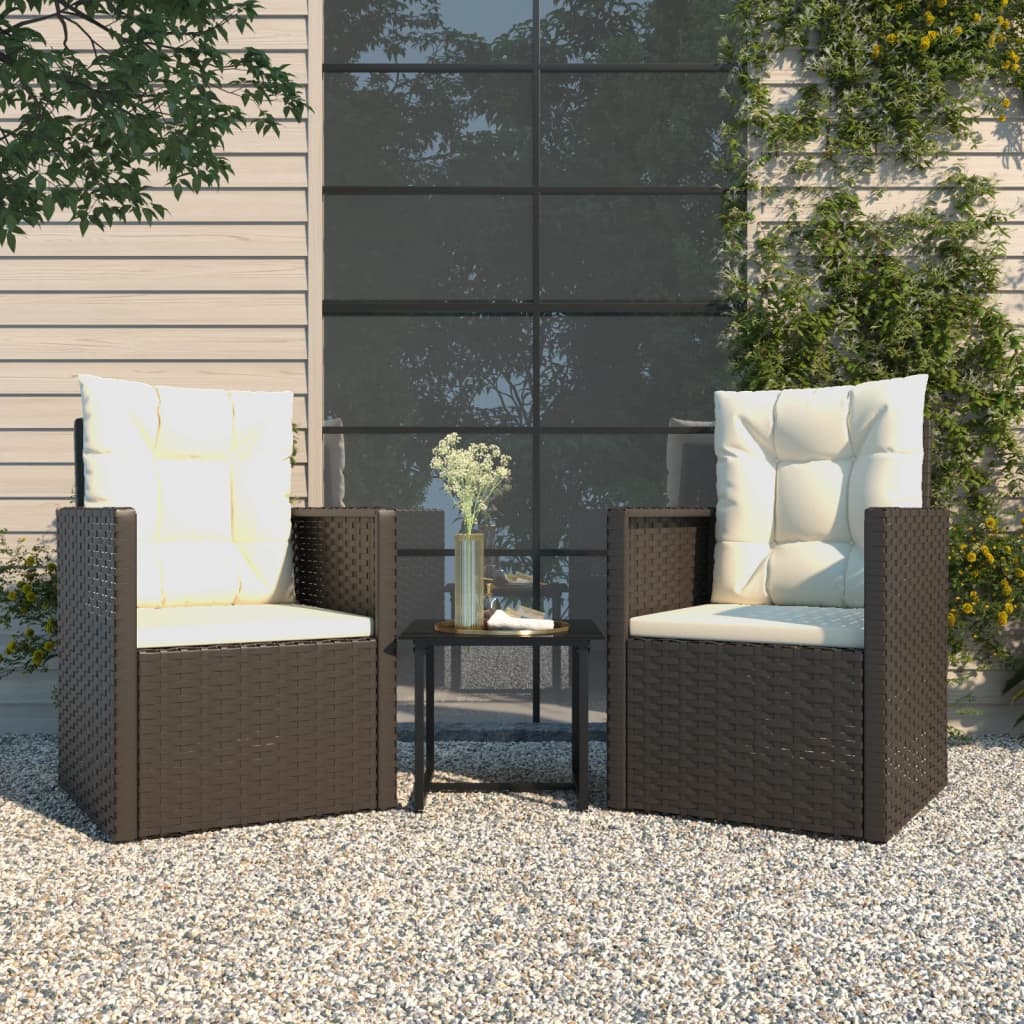 Vidaxl 3-Cz. Garden Lounge Set, Cushions, Black PE Rattan
