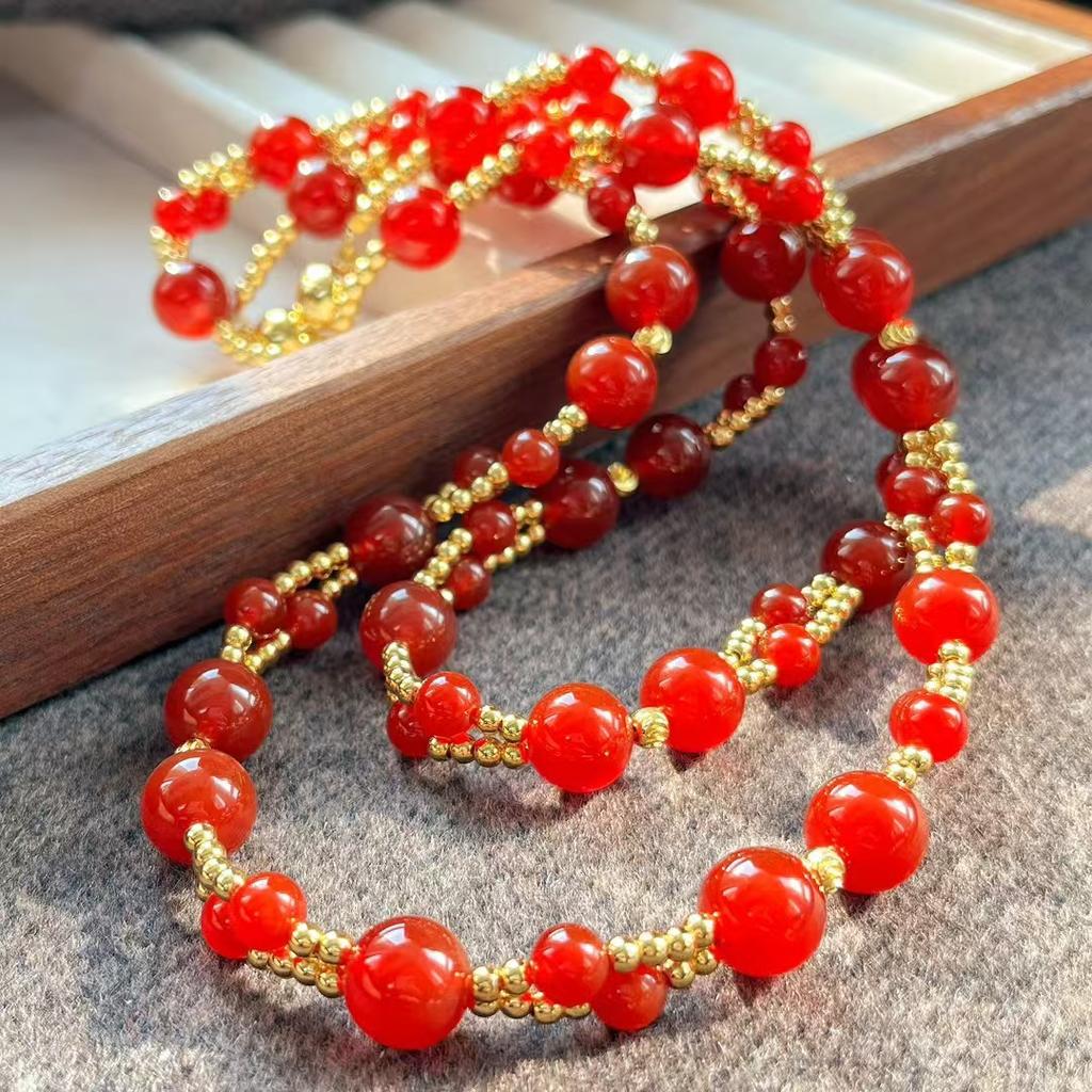 Vintage High Quality Vitreous Natural Chalcedony Agate Cross Double Clavicle Chain Necklace