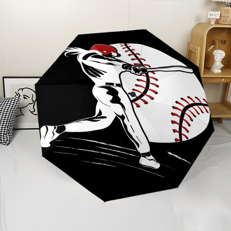 Baseball Theme Automatic Umbrella, Lightweight & Portable, 8 Rib, Perfect for Outdoor Travel, Birthdays, Christmas, Gifts.