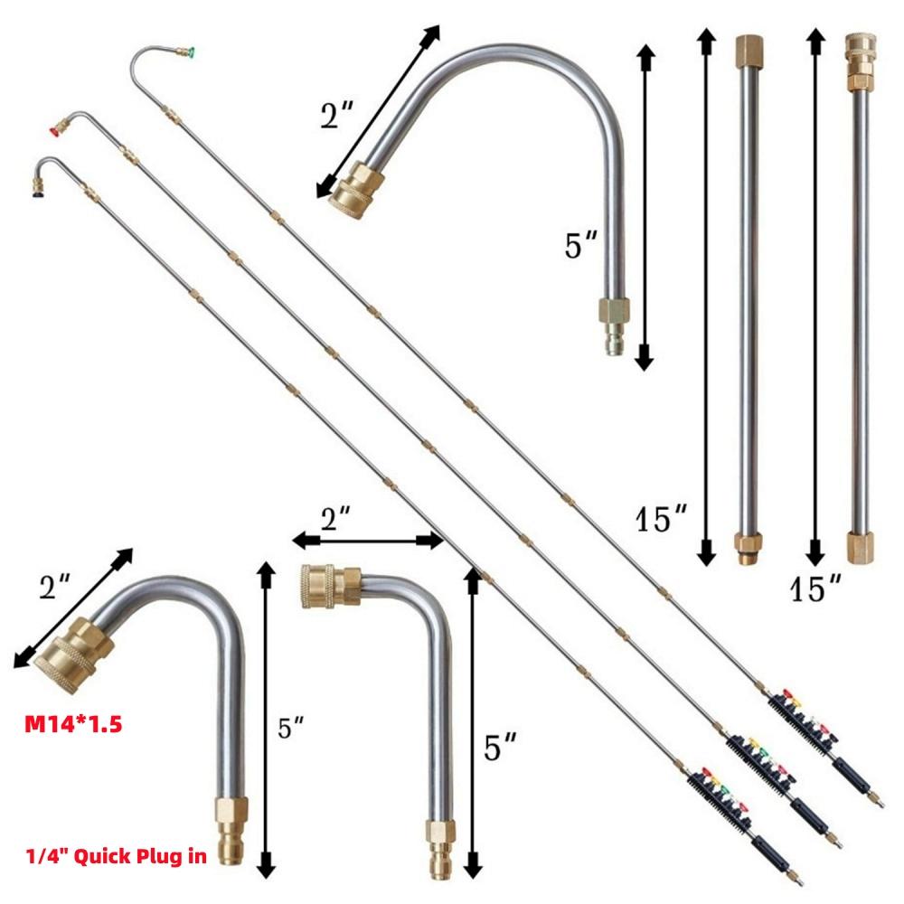High-Pressure Water Machine Spray Gun Telescoping Rod Kit Stainless Steel Extension Pole with Nozzle for Wall Roof Floor Clean
