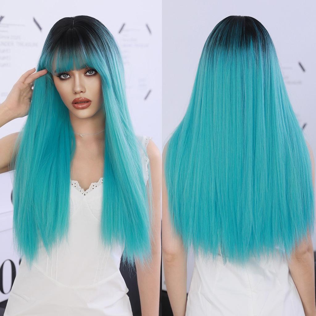Long Straight Light Blonde Wig For Women Daily Party Highlight Brown Synthetic Layered Hair Wigs With Bangs Halloween Cosplay