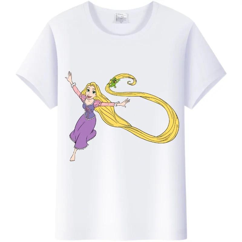 Disney Cartoon Women Blouses Tangled Princess T-shirts Summer Tops Korean Streetwear Y2k Harajuku Oversized Clothes Girl Tshirts