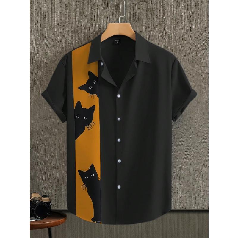 Neuer Eingang Übergrößen Herren Hawaiianisches Hemd 3D Tier Katze Druck Hemd Herren Sommer Mode Lässig Kragenhemd Knöpfbares Hemd