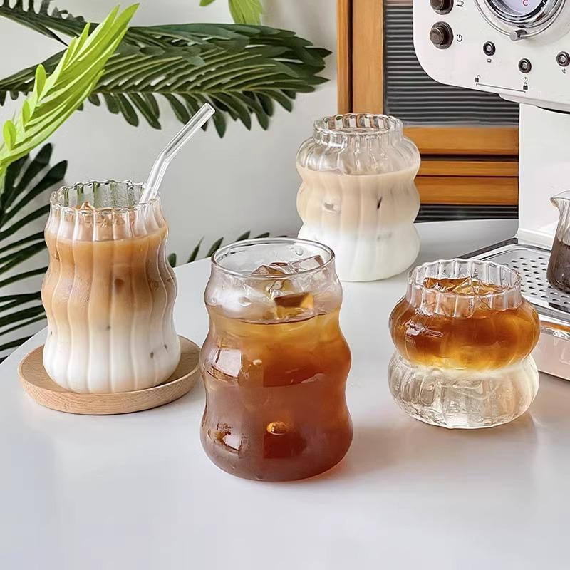 1Pcs Ins Coffee Glass Cup Heat-resistant Tumbler Drinkware Transparent Tea Juice Milk Coffee Mug Home Water Glasses Stripe Mug