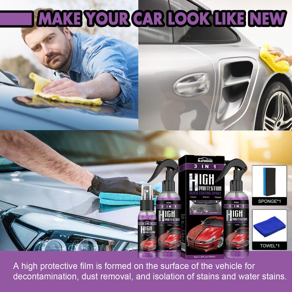 3 IN 1 Car Quick Ceramic Coating Spray 100ml High Protection Car Coating Wax Polishing Spray Auto Body Compound Scratch Repair