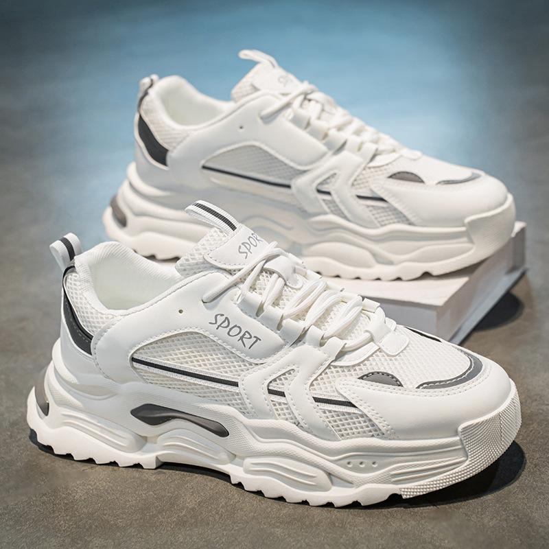 

2025 summer new breathable mesh youth Korean version versatile thick-soled heightening casual sports shoes little white board shoes 44