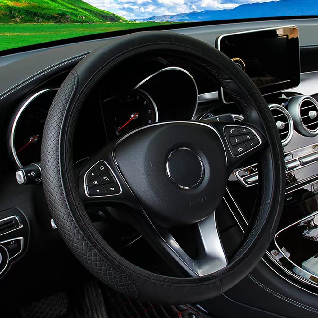 PU Leather Embossed Three-dimensional Car Without Inner Ring Steering Wheel Cover for 14.5-15Inches of Automotive Supplies