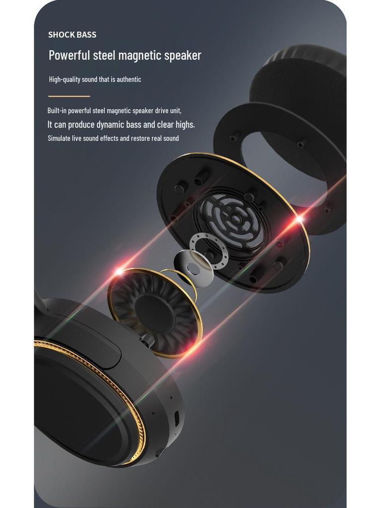 New H6 Wireless Over-Ear Bluetooth Headphones with Atmosphere Light and Heavy Bass, Foldable and Retractable Design