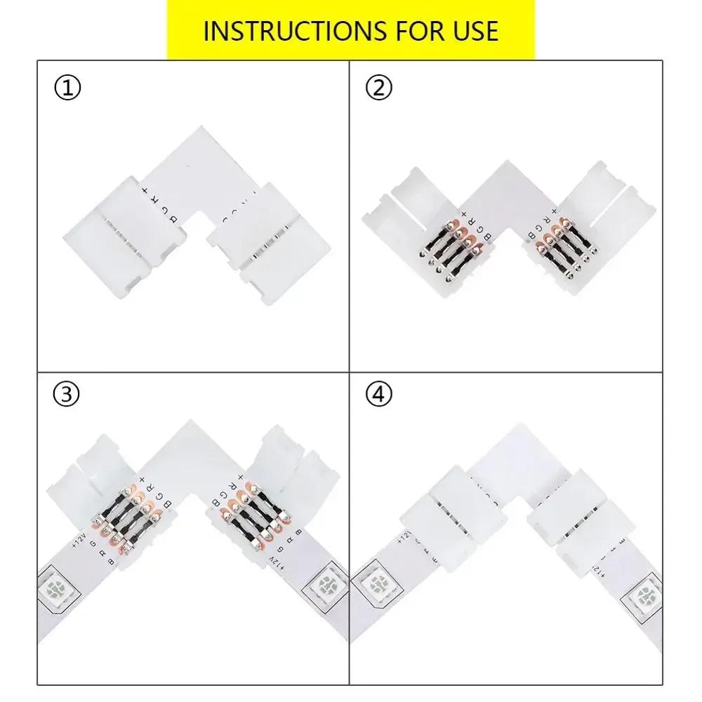 10/20 Pcs/Set 10mm 4 Pin LED RGB Connector Set Connecting Extending Unwired Gapless Solderless SMD 5050 RGB Connector