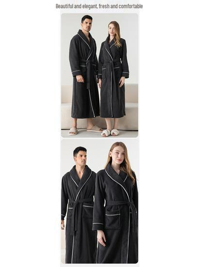 Velvet & Fleece Couple Pajamas: Unisex Long Bathrobe for Autumn/Winter