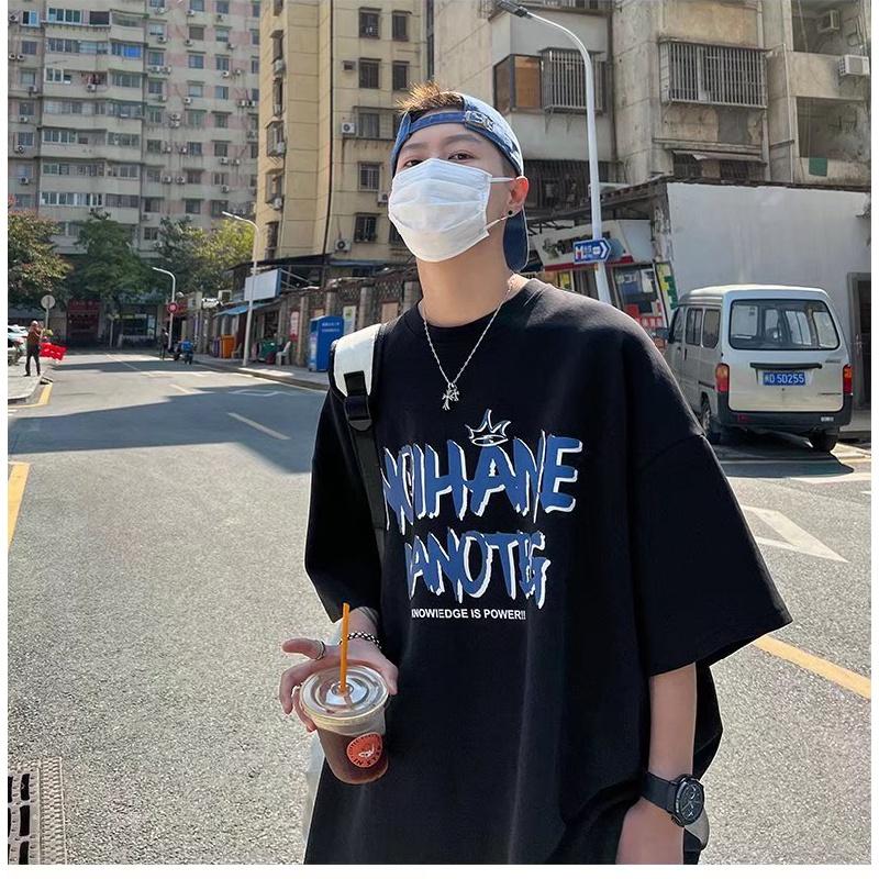 Men Short Sleeve T-Shirts Letter Graphic Print Half Sleeve Tshirts Pullover T-shirt Casual Tee Man Korean Casual Round Neck Retro Tops For