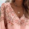 Vintage western style printed V-neck shirt for ladies, a perfect Christmas and New Year gift. Suitable for summer vacations and outdoor parties.