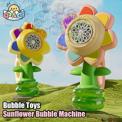 Máquina de Bolhas de Girassol Não Tóxica Balanço Elétrico Automático Fabricante de Bolhas Pomperos Soprador de Sabão de Verão Brinquedos ao Ar Livre Para Crianças