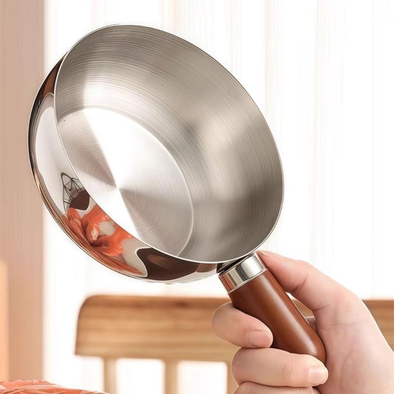 Stainless Steel Short Handle Ramen Bowl With Heat Resistant Wooden Grip For Safe Cooking And Easy Cleaning