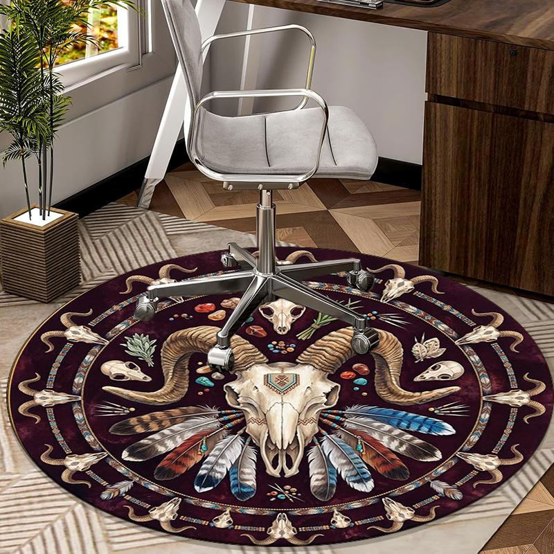 Devil's Horns And Symbols round carpet Chair cushion Round Entryway Rug, Soft Round Rugs for Living Room, Bedroom, Circle Carpet decor gifts