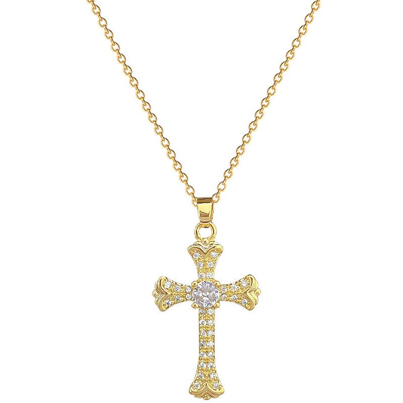 Cross Full Diamond Light Luxury Temperament Gorgeous Full Diamond Necklace Women'S Versatile Collarbone Chain Titanium Steel Chain