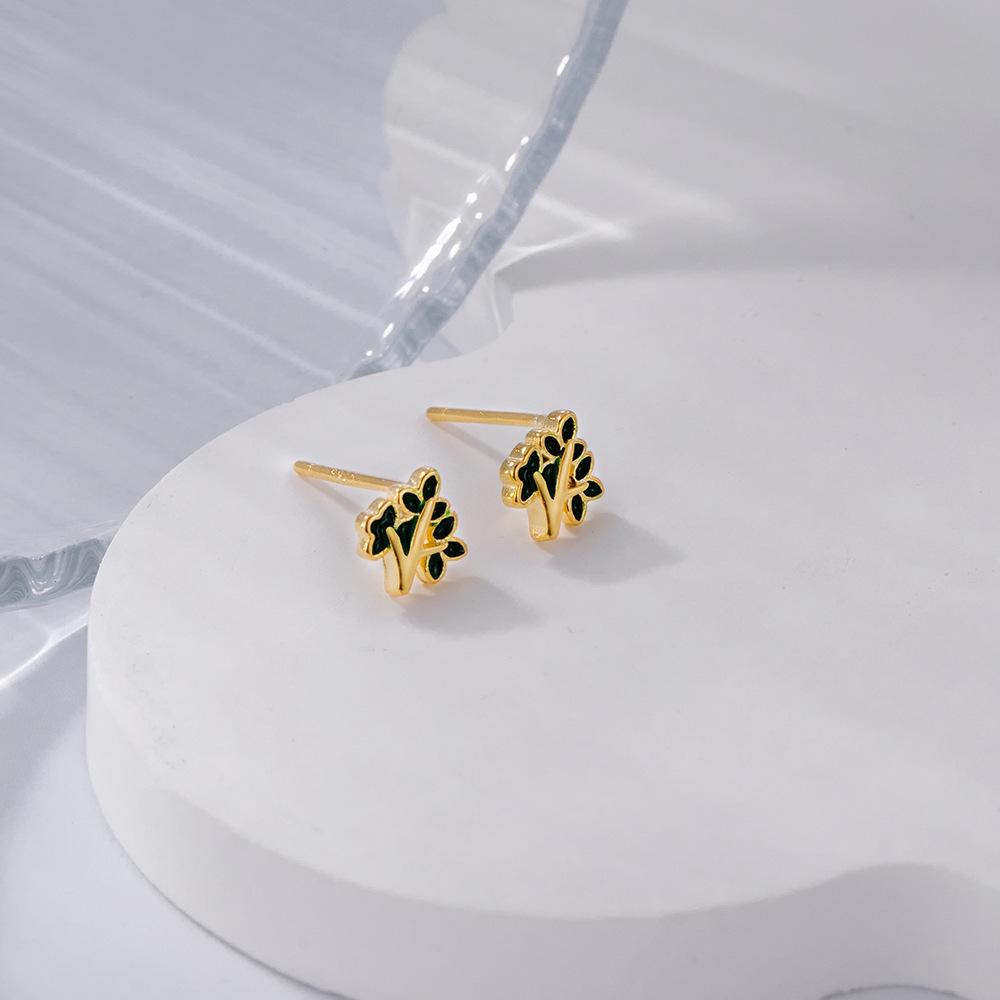 Boucles d'oreilles pendantes Arbre de Noël Style Mori Coréen en Argent Sterling s925 - Bijoux Exquis pour Femmes pour Cartilage.